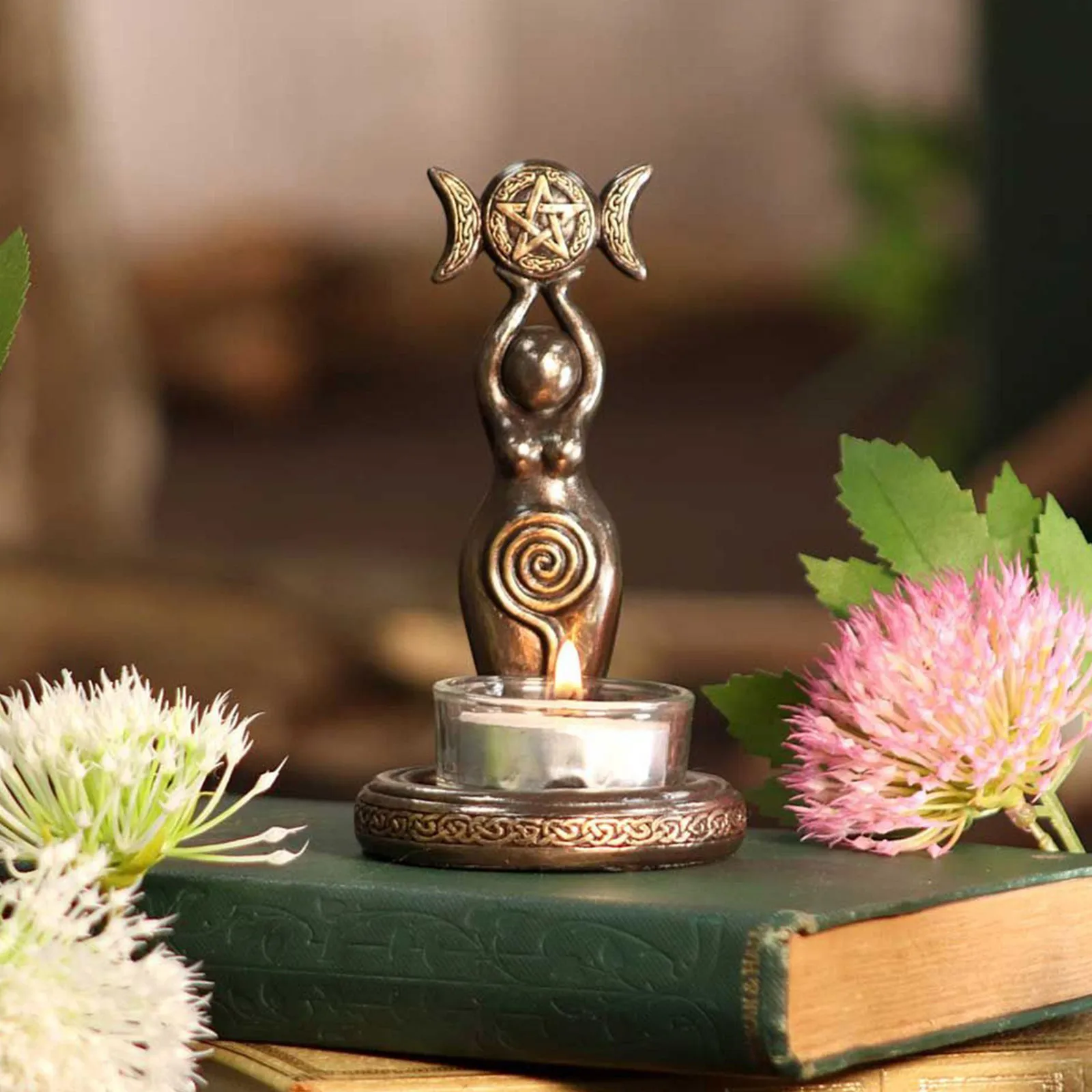 

Candle Holder Triple Goddess Tea Light Handicraft Ornaments Height:12cm Resin Statue Candlestick