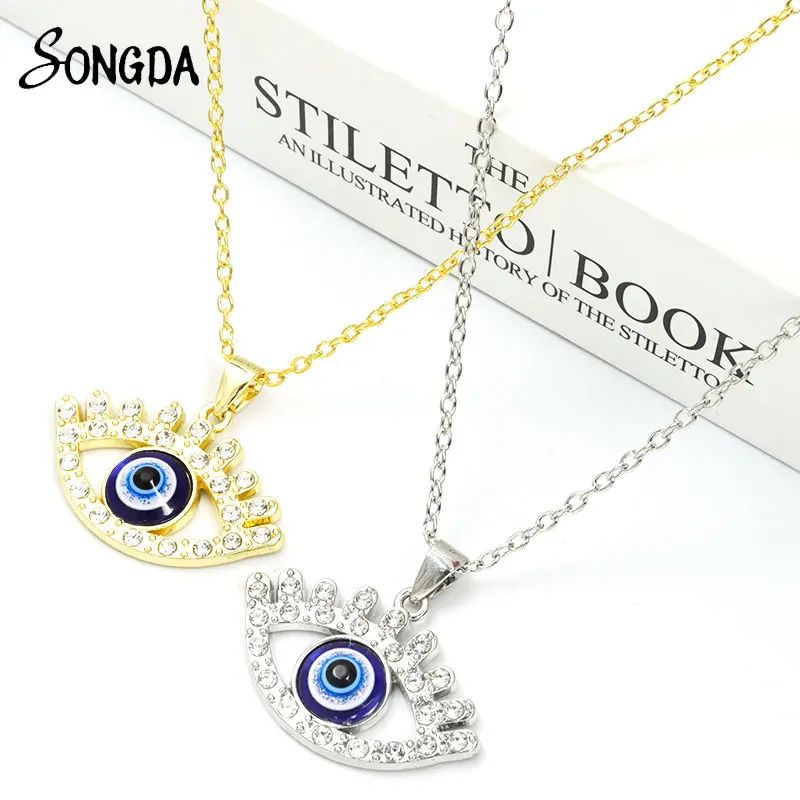 Купи Fashion New Crystal Turkish Evil Eye Pendant Necklace Lucky Blue Eyes Alloy Metal Necklaces Gold Color Clavicle Chain Jewelry за 55 рублей в магазине AliExpress