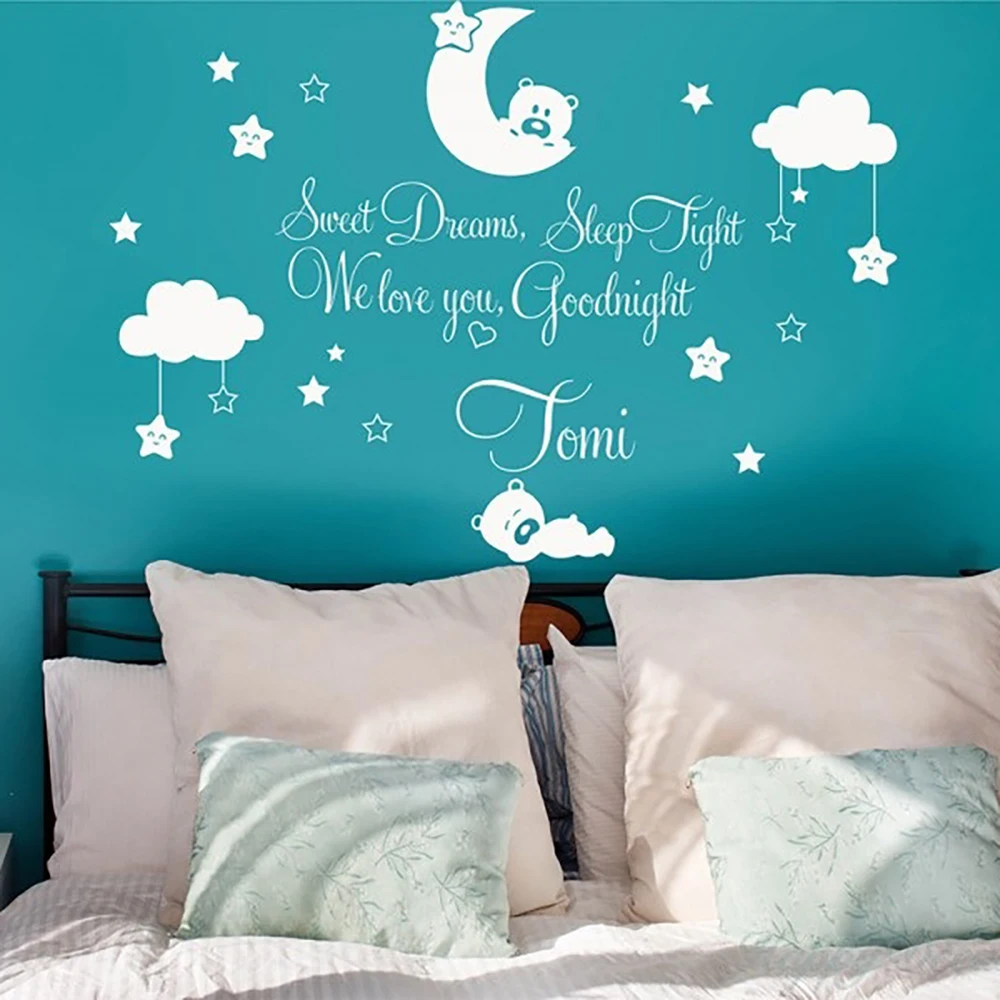 

LY Cute bear sleeping on the moon, kids room, nursery, little star, vinyl, removable wall sticker, gift for kids. L2-9/7