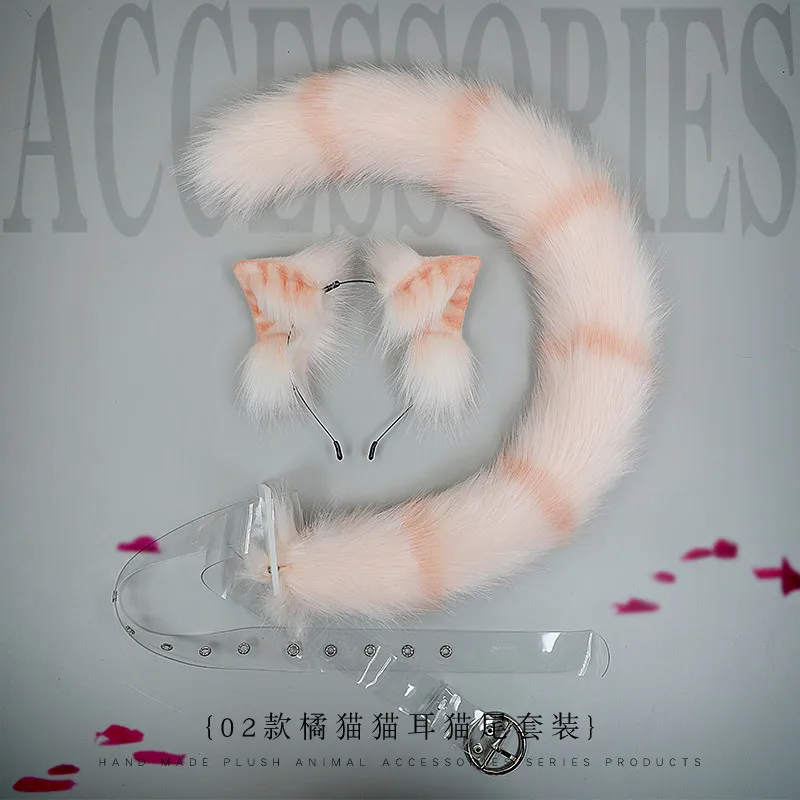 

Orange Cat Tail Kawaiii Tabby Cat Tail Cosplay Suit Cat Ear Headband JK Girl Halloween Cosplay Props Adjustable Transparent Belt