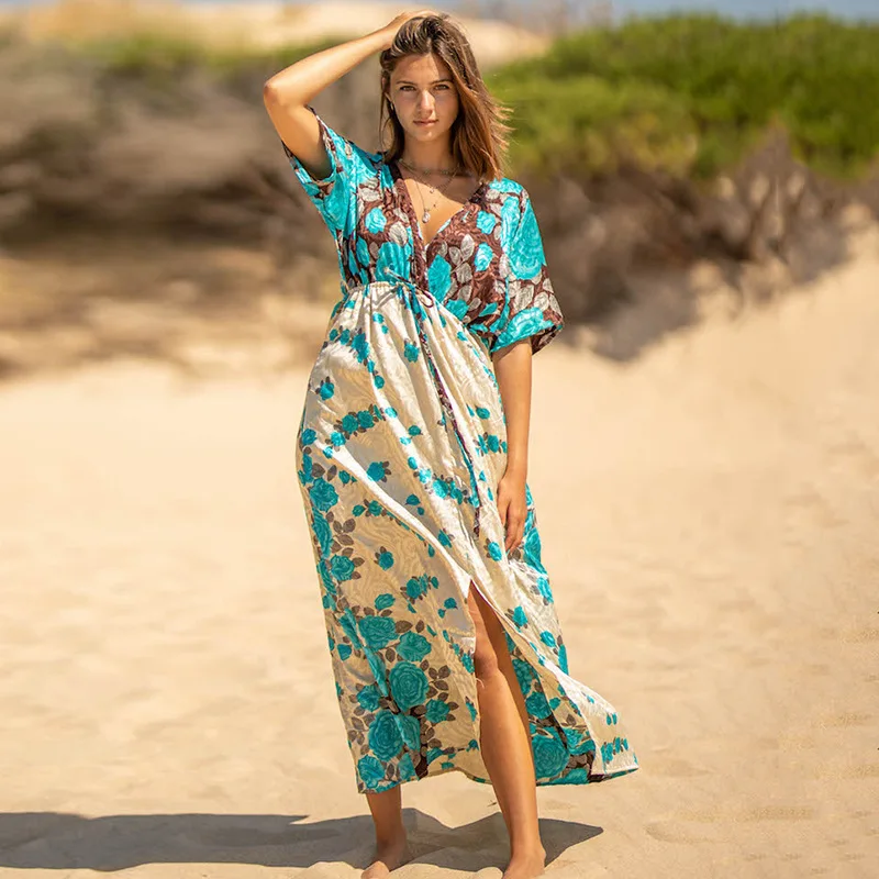 

New Fashion Beach Kimono Rayon Over Size Cover-ups Beach Tunic Bikini Cover Up Women Shirt Long Dress 2022 Summer Hot Sale