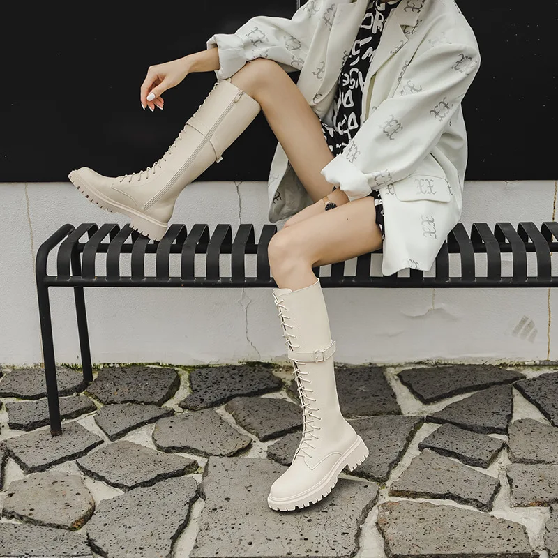 

Winter New Fashion Round Toe Thick Platform Heels Knee High Women Shoes Martin Boots