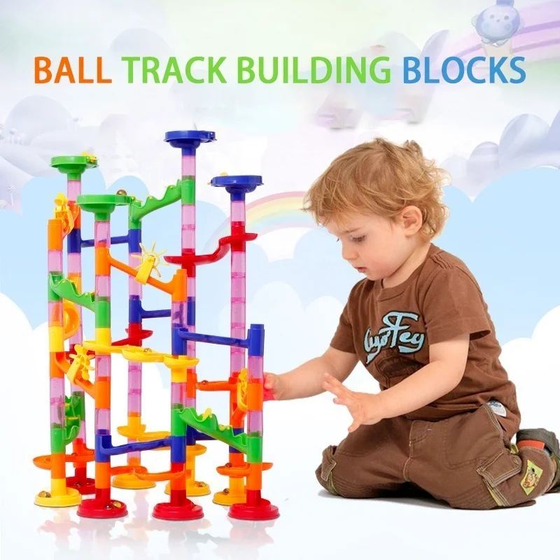 

93/113pcs Set DIY Construction Marble Run Race Track Building Blocks Kids 3D Maze Ball Roll Toys Children Christmas Gift