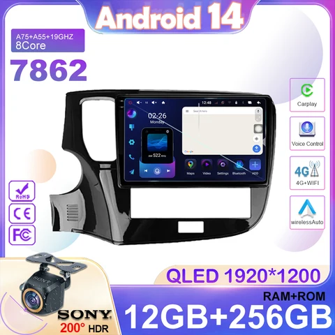 Для Mitsubishi Outlander 3 III GF0W GG0W 2018 - 2021 Android 14 Автомобильная Автомагнитола мультимедийный видеоплеер GPS навигация Carplay
