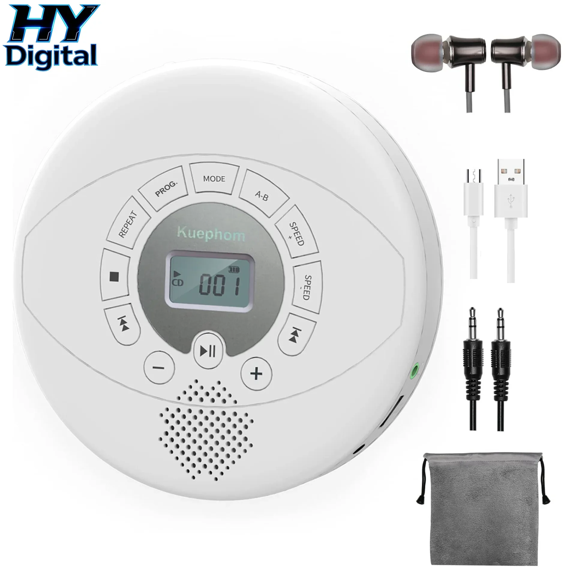 Фото Цифровой CD-плеер HY с Bluetooth, портативный проигрыватель CD/Discman со встроенными динамиками, перезаряжаемый музыкальный проигрыватель с портами USB/AUX/для наушников №3
