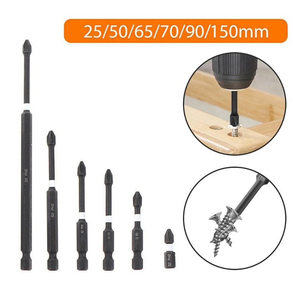 

5pcs PH2 Impact Magnetic Batch Head Cross High Hardness Hex Shank Drill Bit Screw Electric Screwdriver Set 25/50/65/70/90/150mm