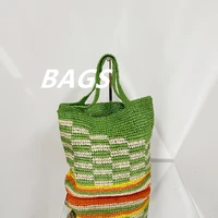 color plaid woven bag paper rope straw bags women handbags hollow shoulder bags for women 2022 bohemian shopper tote purses new