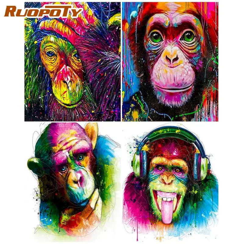 

Colorful Monkeys HandPainted By Numbers Adults DIY Paint on Canvas Framed Oil Paint For Adults Home Decor Gift 40*50cm Gift