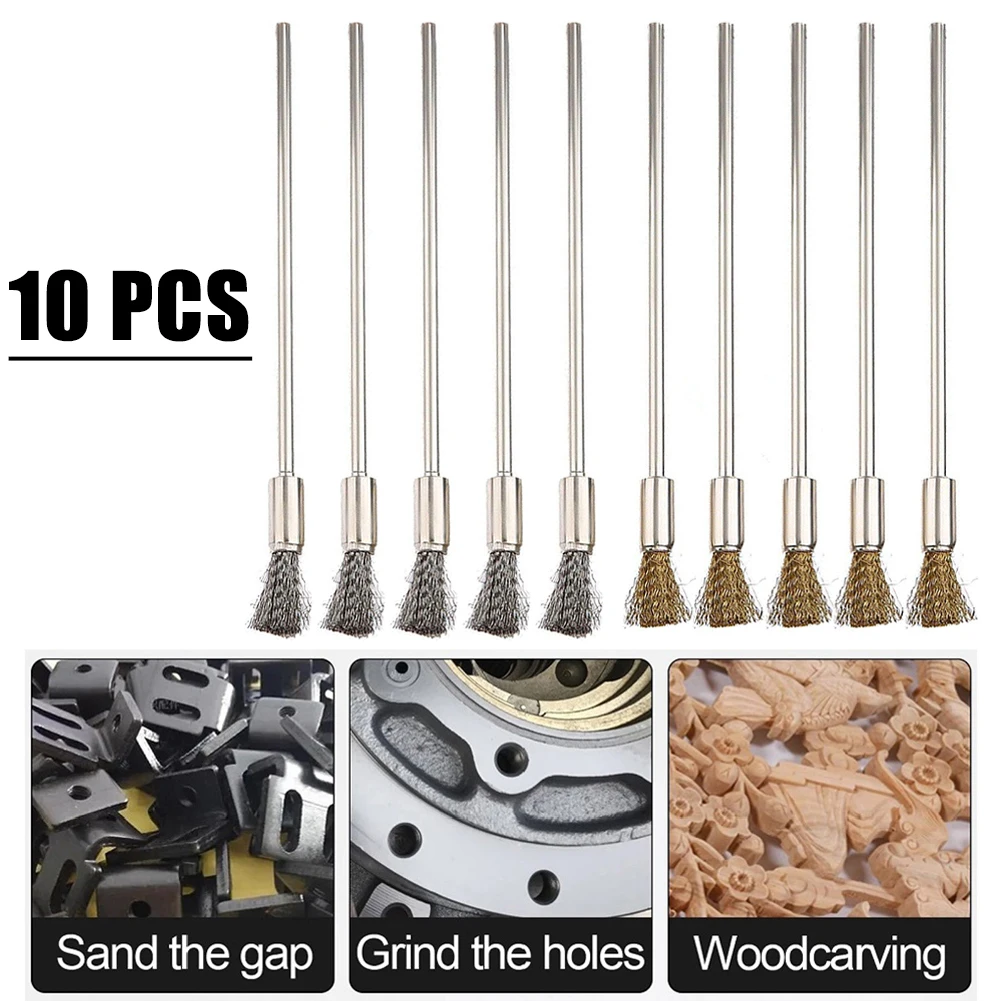 

10pcs 00mm Brass Stainless Steel Wire Brushes Cleaning Polishing Brush For Cleaning Derusting Grinding Metal Drain Pipes