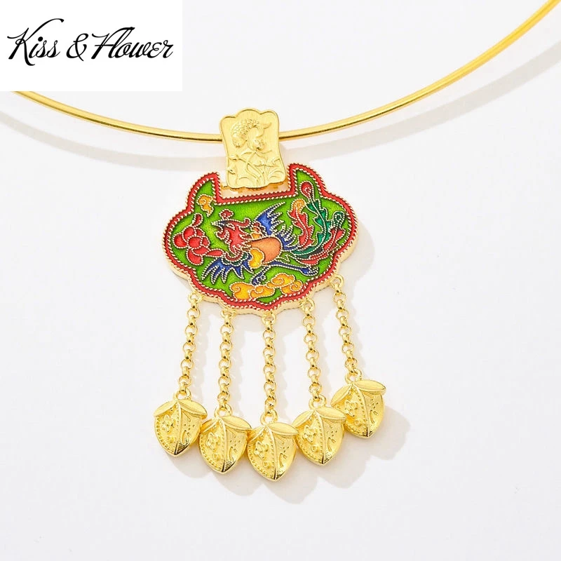 

Изящные Ювелирные изделия KISS & FLOWER NK243, оптовая продажа, модное женское ожерелье из золота 24 карата с винтажной кисточкой для подарка на свад...