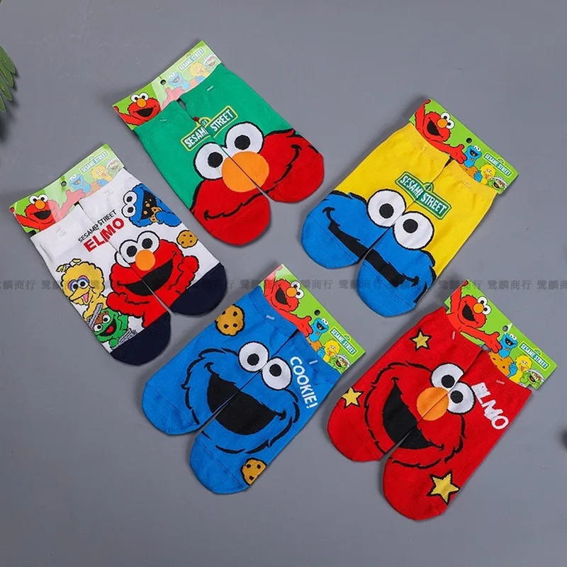 Women Socks Sesame Street Short Sock for Ladies Cotton Kawaii Standard Sox Cartoon Adult Autumn Female Trendy Korean Calcetines