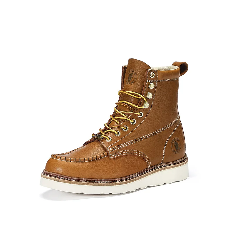 ROCKROOSTER Men's Martins Boots American Retro Tooling Boots Top Layer Cowhide Short Boots Goodyear Thick Bottom Motorcycle Boot