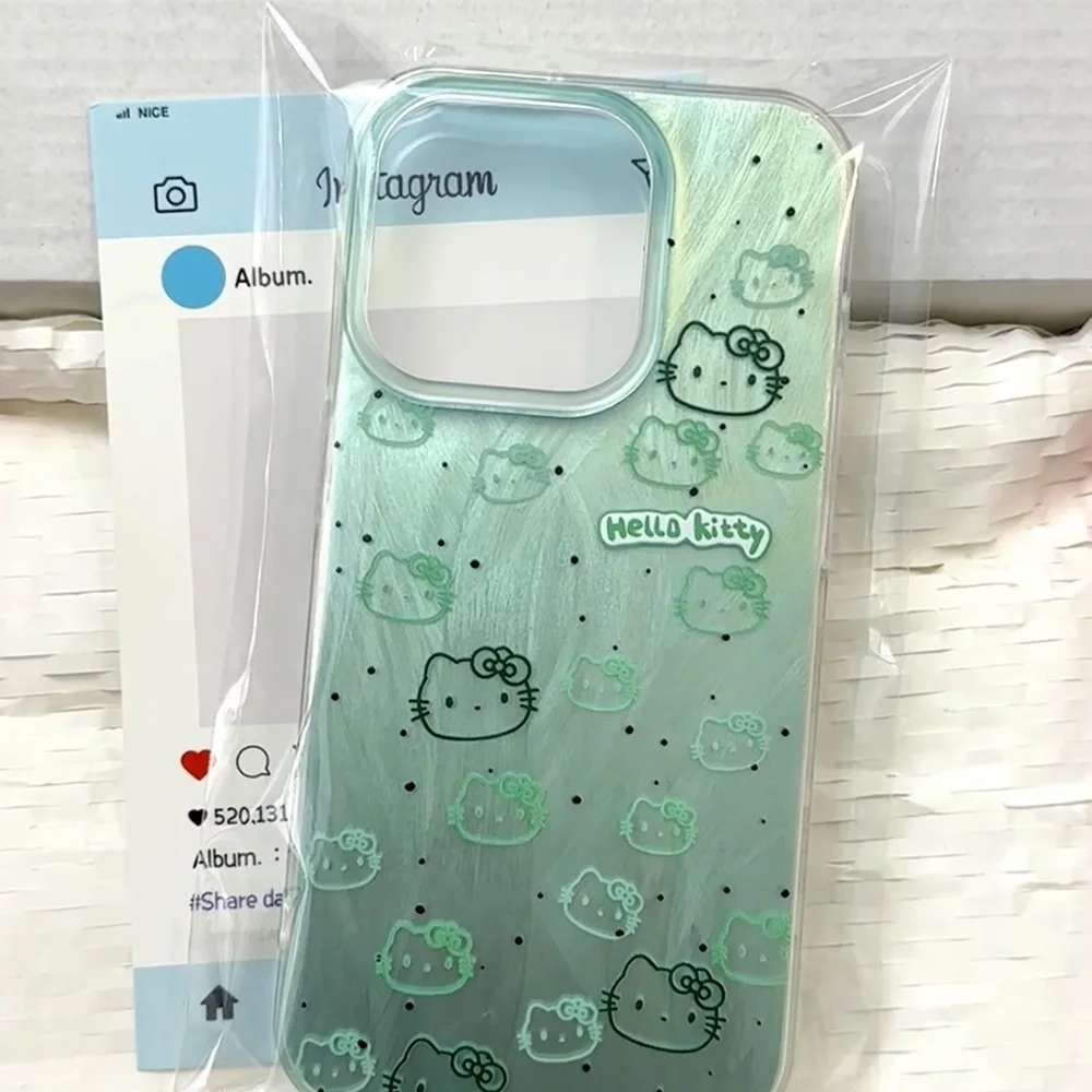 Мятно-зеленый милый чехол для телефона Hellokitty IPhone 16 15 14 Plus 13 12 11 Pro Max X Xs XR 8 7 Твердый