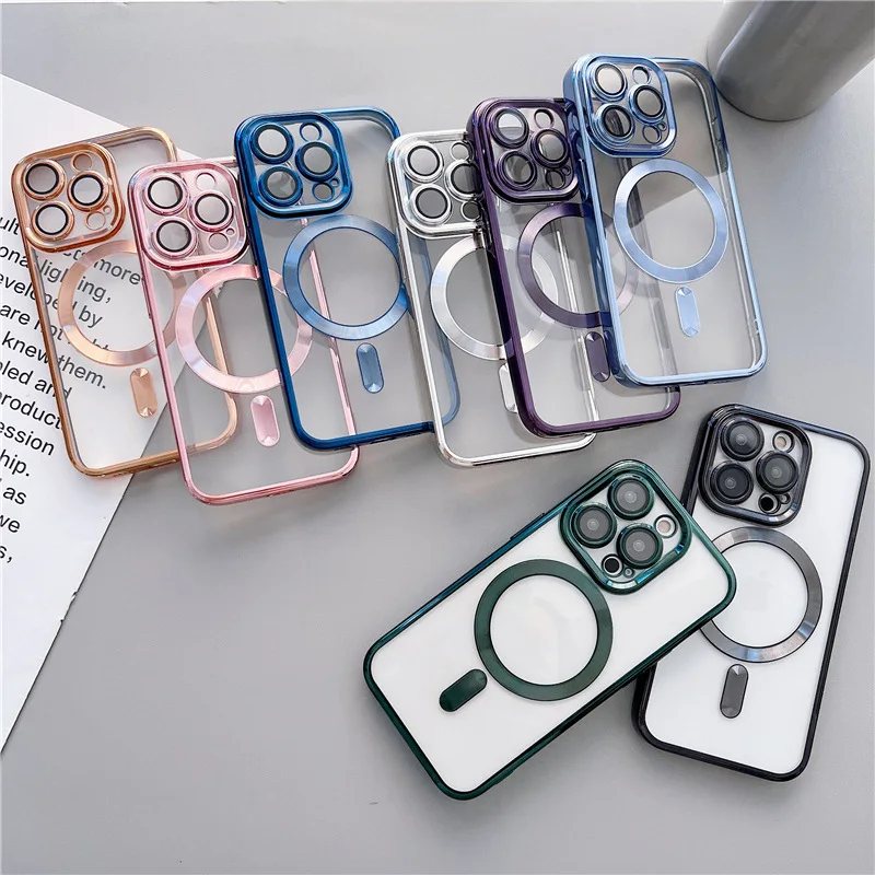 

Fashion Transparent Magnetic Wireless Charging Case For Magsafe For iPhone 14 Plus 13 12 11 Pro Max Plating Soft Silicone Cover