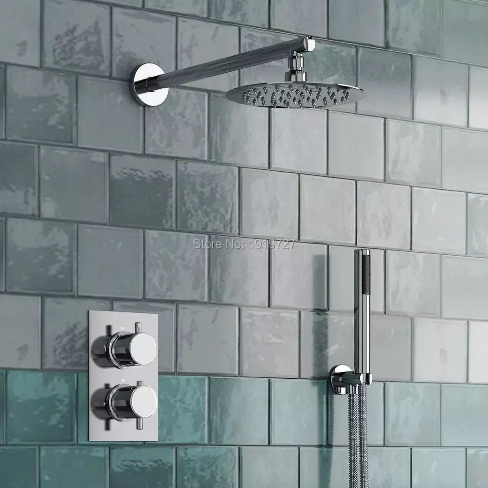 

Round Style Concealed Thermostatic Mixer Valve Handheld Bathroom Product Bath Shower Set 2 Dial 2 Way Modern Shower Systems