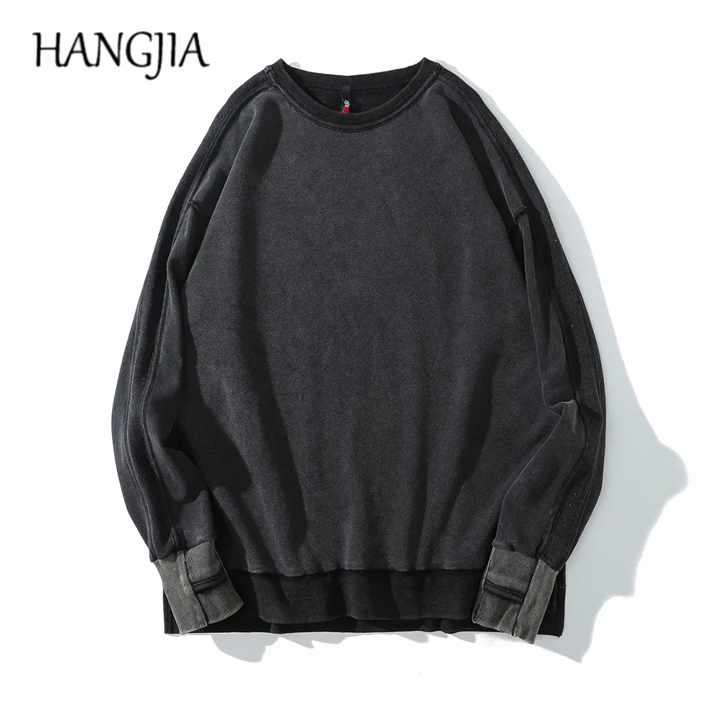 

Washed Retro Distressed Sweatshirt Men Streetwear Thumb Hole Pullovers Sweatshirts Long Sleeve Men Women Patchwork Hoodie