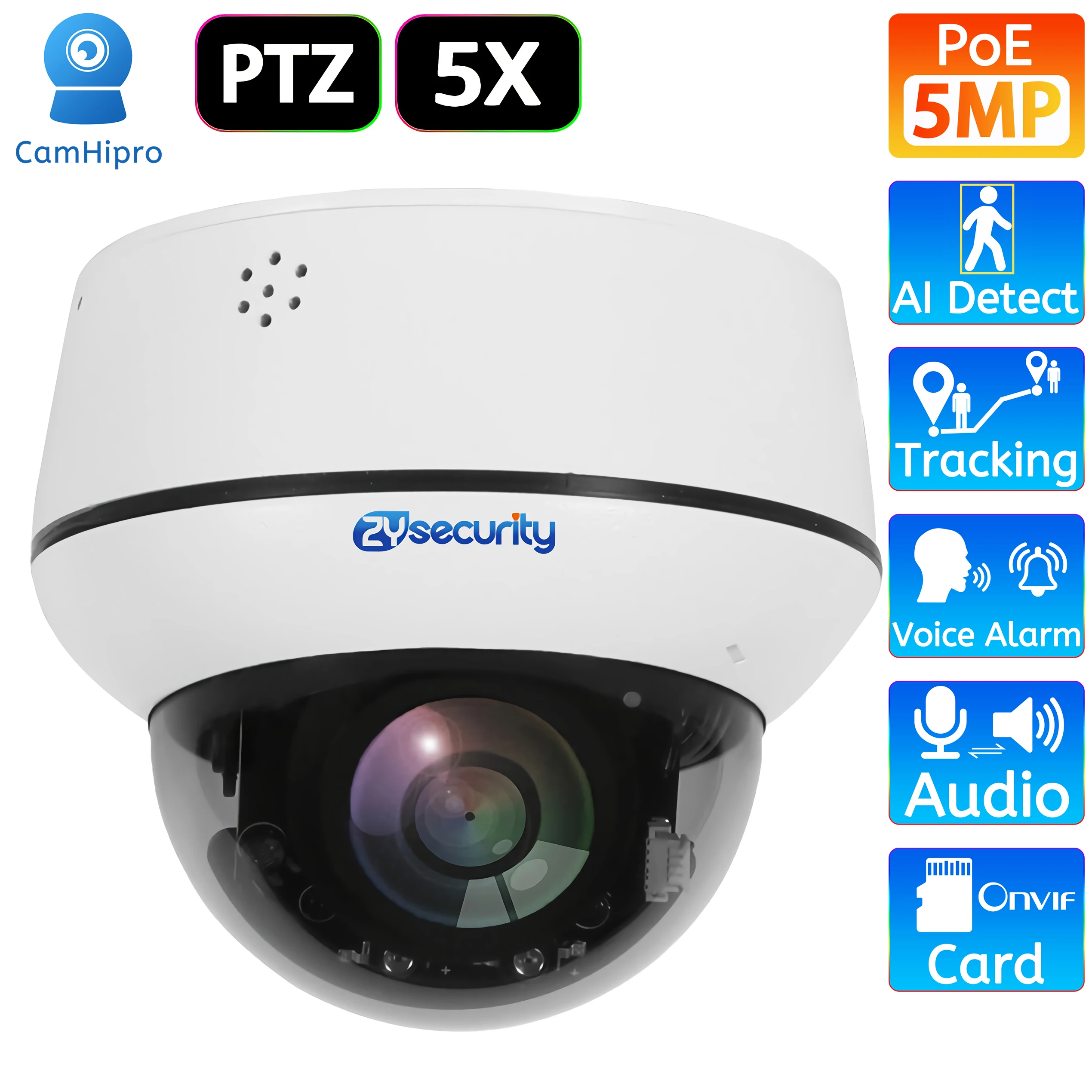 

5-мегапиксельная IP-камера видеонаблюдения Starvis PoE, скоростная купольная PTZ-камера безопасности с 5-кратным оптическим зумом, H.265, Onvif, аудио, CCTV