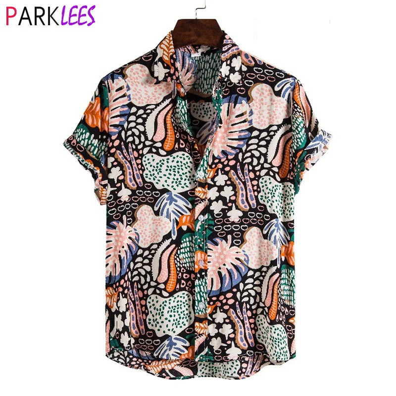 

Fasion Dot Mens awaiian Beac Sirts Summer New Sort Sleeve Floral Print Tropical Aloa Sirts oliday Vacation Clotin