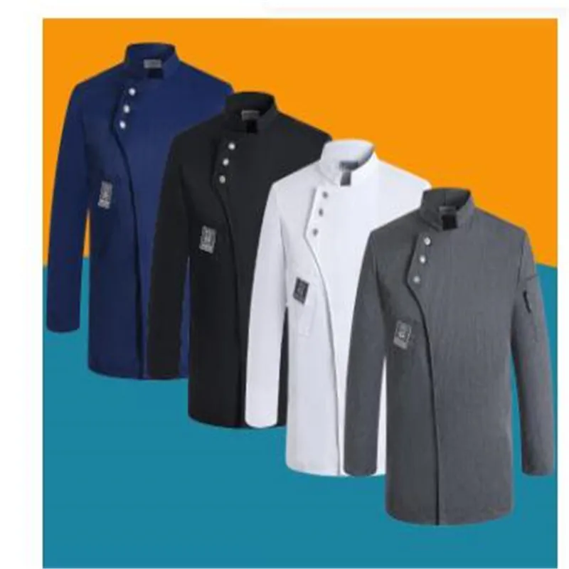 

Long Sleeve Chef Jackets Kitchen Chef Restaurant Uniform Custom Logo Shirt Service Bakery Breathable Chef Dress White Apron Men