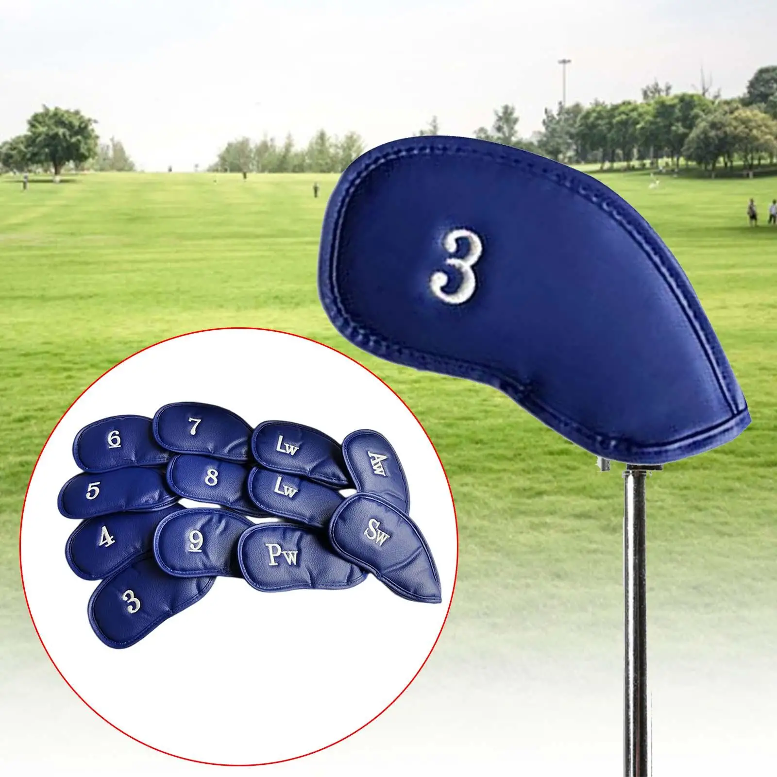 

12Pcs Golf Iron Head Covers Number Embroidered Fits Most Clubs Blue for Golf Clubs Irons Wedges PU Leather Golf Iron Covers Set