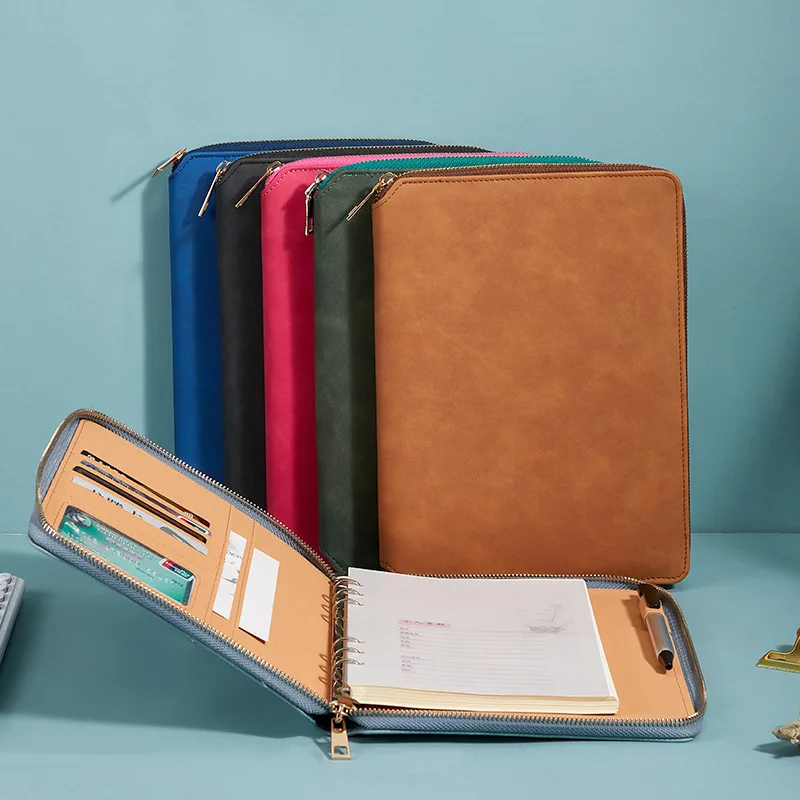 

Business A5 loose leaf zipper bag notebook creative minimalist notebook faux leather office meeting minutes book