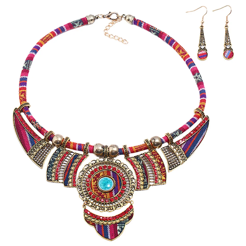 

Fashion Necklaces Women Trendy Ethnic Style Jewelry Dangle Earrings Folk-custom 45x7.8cm Set Jewelries Resin Womens Girl