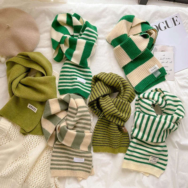 

Зимние теплые шали и палантины, шерстяной шарф для женщин, вязаный кашемировый шарф на шею, зеленые шарфы 22*170 см, женские корейские шарфы в стиле Харадзюку