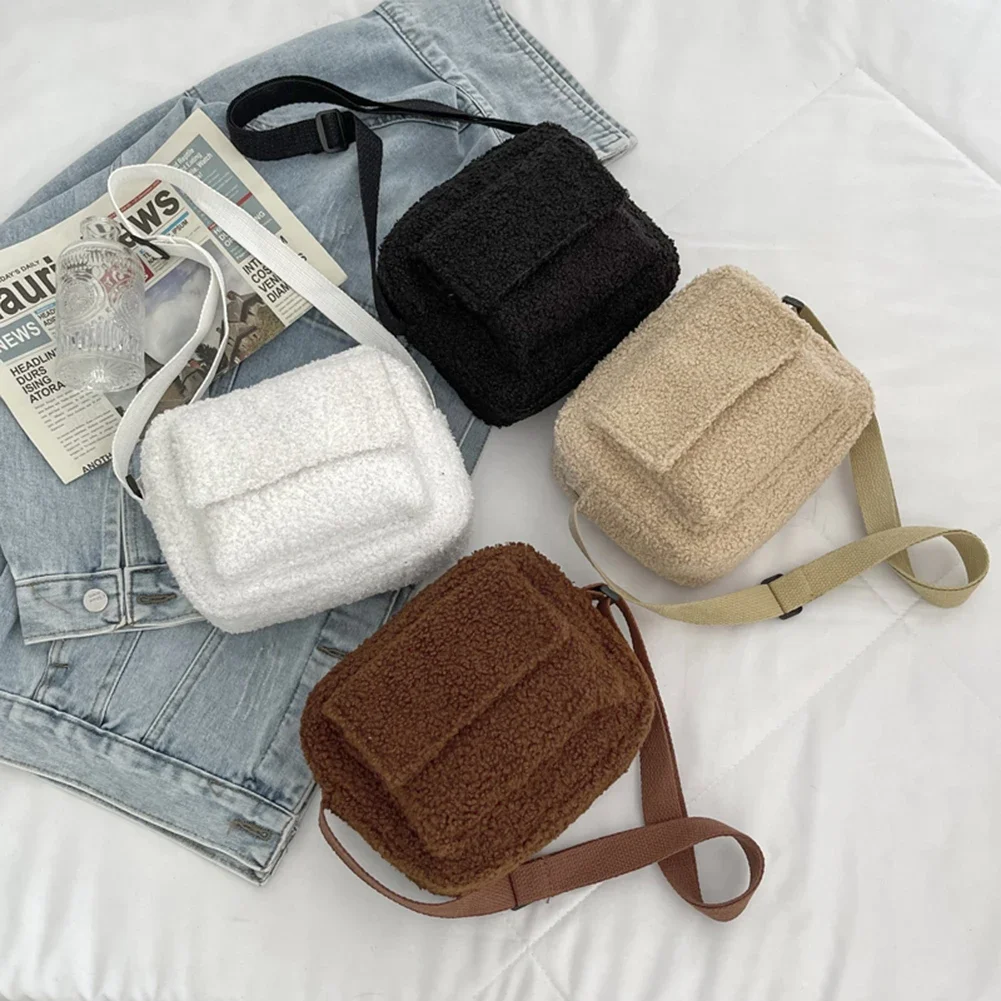 

Fashion Shoulder Bags Women Lamb Wool Solid Color Chain Crossbody Messenger Bag for Travel Shopping сумка женская 2024 тренд