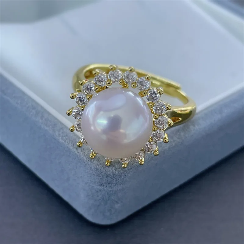 

AAAA+++10MM akoya white pearl wrapped gold plated sun flower ring