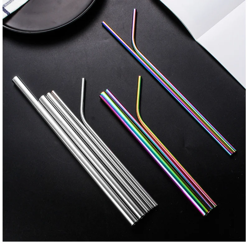 

Reusable Drinking Straw 304 Stainless Steel Straw Set High Quality Metal Colorful Straw With Cleaner Brush Bar Party Accessory