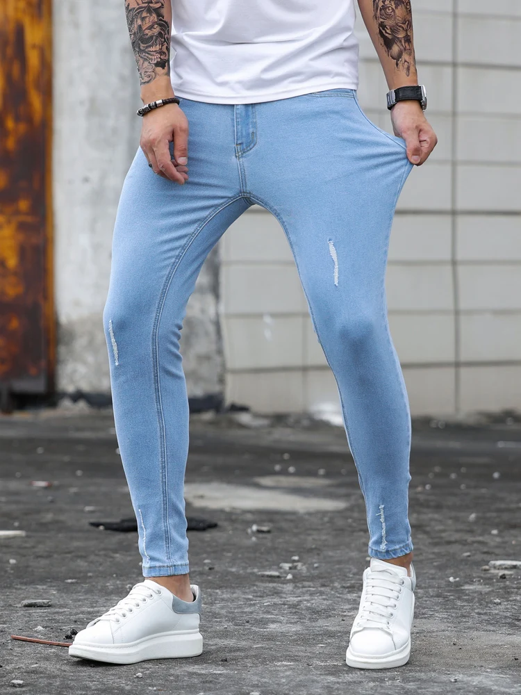 Streetwear Jeans men skinny slim fit Elastic Waist Jeans Man Pants Jogging Stretch Ripped Denim Trousers Male Casual Pants