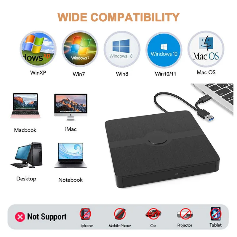 Портативный Usb 3.0 Внешний Blu-ray Диск 3d Bd Combo Оптический Cd Dvd-плеер Устройство Чтения