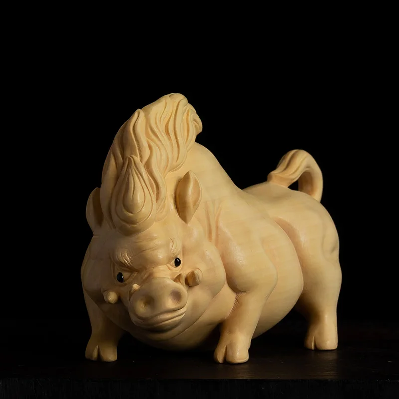 

Boxwood Carving Boutique Carving Crafts Living Room Solid Wood Creative Animal Decoration Wild Boar statue sculpture crafts