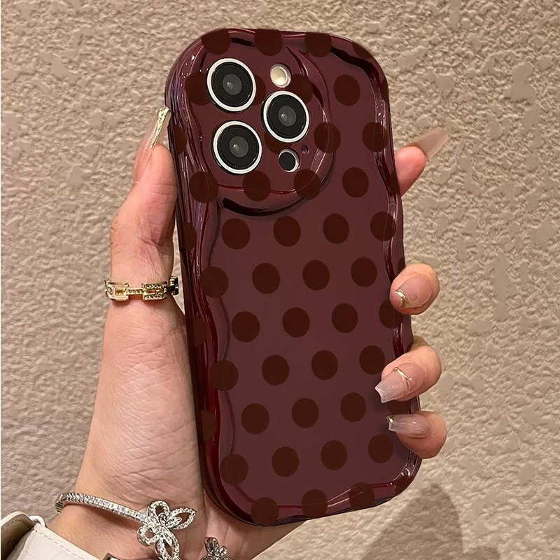 Фото 3D чехол для телефона для iPhone 17 Pro16 15 Pro Max 12 14 13 11 Pro Max 17 11 Защитный чехол с волнообразным узором в корейском винтажном стиле с точечным рисунком.
