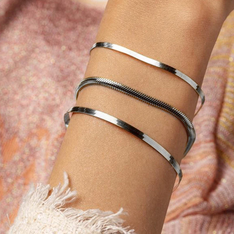 

Classic Snake Chain Bracelet Women Trend Width 3/4/5mm Steel color 316L Stainless Steel Chain Bracelet For Women Jewelry Gift