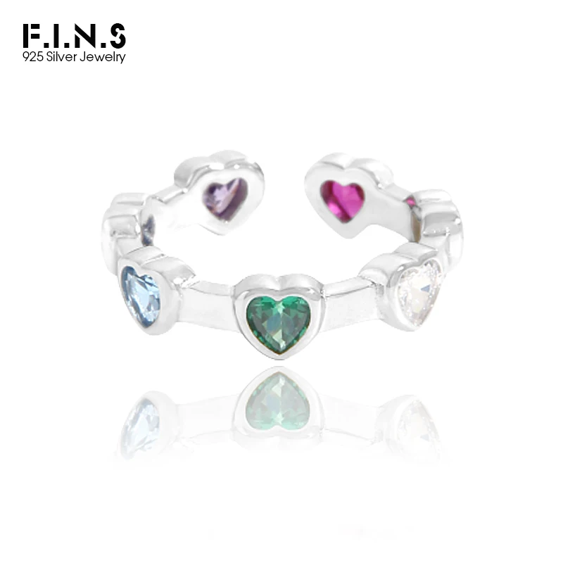 

F.I.N.S INS Luxury S925 Sterling Silver Love Heart Zircon Ring Korean Fashion Colored Crystal Open Adjustable Finger Rings Women
