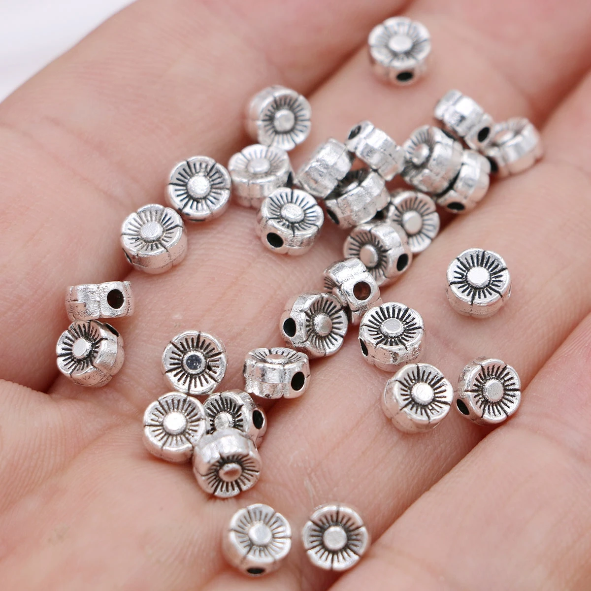 40 шт., посеребренные бусины в античном стиле, 6 мм