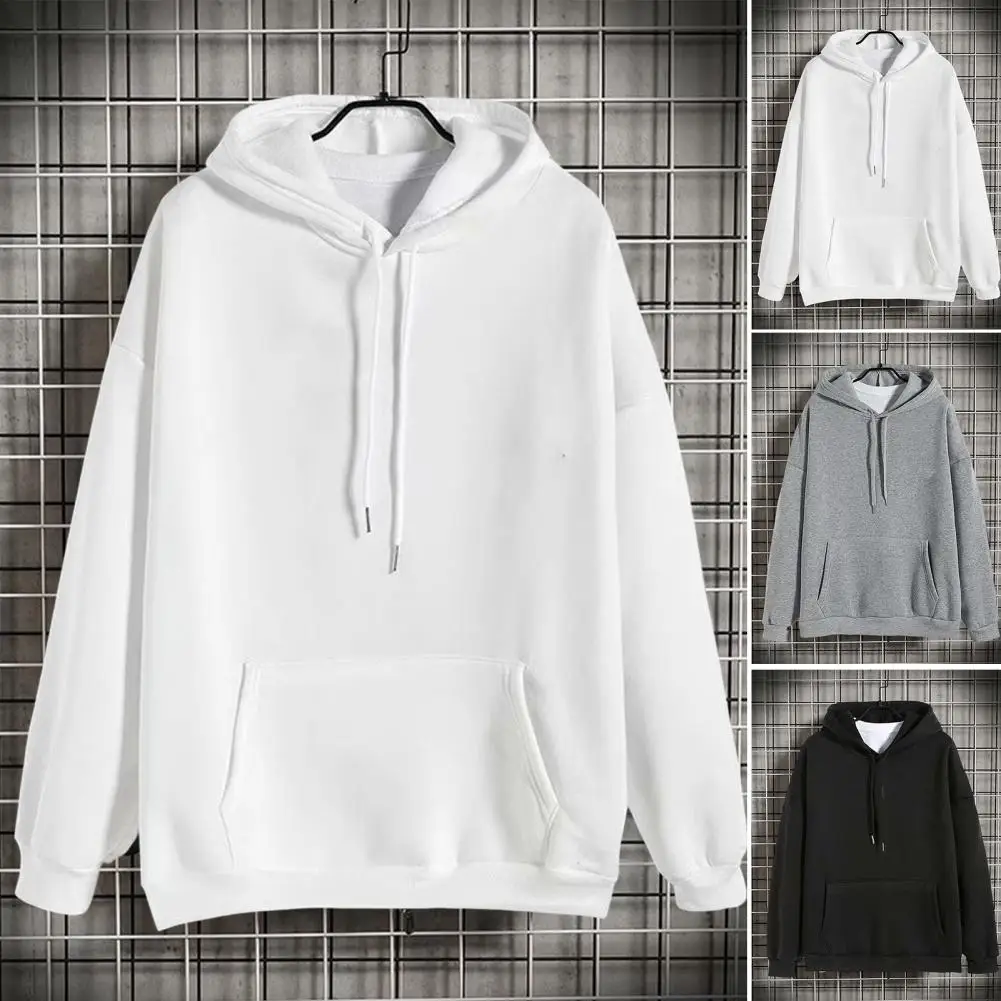 

Stylish Autumn Hoodie Long Sleeves Warm Big Pocket Simple Style Plus Size Autumn Hoodie