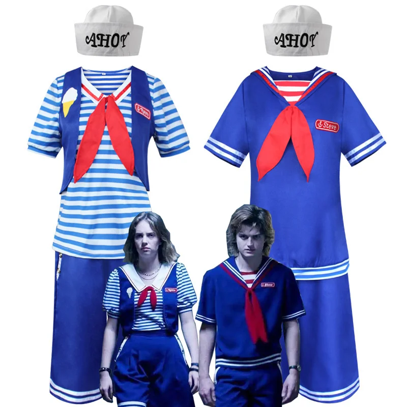 

Stranger Things Robin Steve Sailor Uniform Cosplay Harrington Scoops Ahoy Cosplay Costume for Men Women
