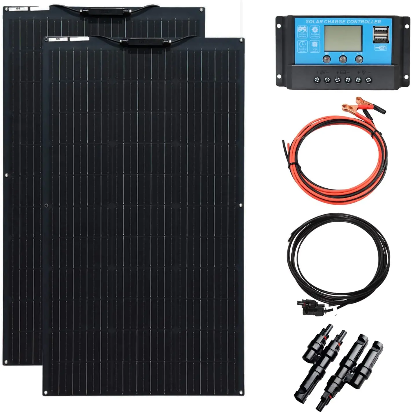 

Solar panel kit 200W 2 pieces 100W 18V monocrystalline solar module flexible for motorhome boat tent car trailer battery 12V