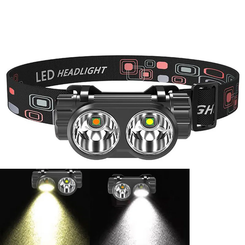 

2 light color led headlamp Mini White Yellow Rechargeable Head lamp torch USB Battery frontal flashlight Headlight outdoor light