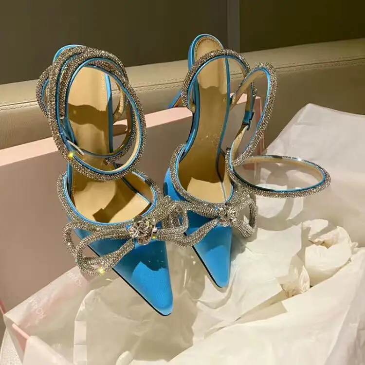 

Женские туфли на высоком каблуке стразы женские туфли-лодочки с ремешком на щиколотке со стразами и бантом сандалии на тонком каблуке Женск...