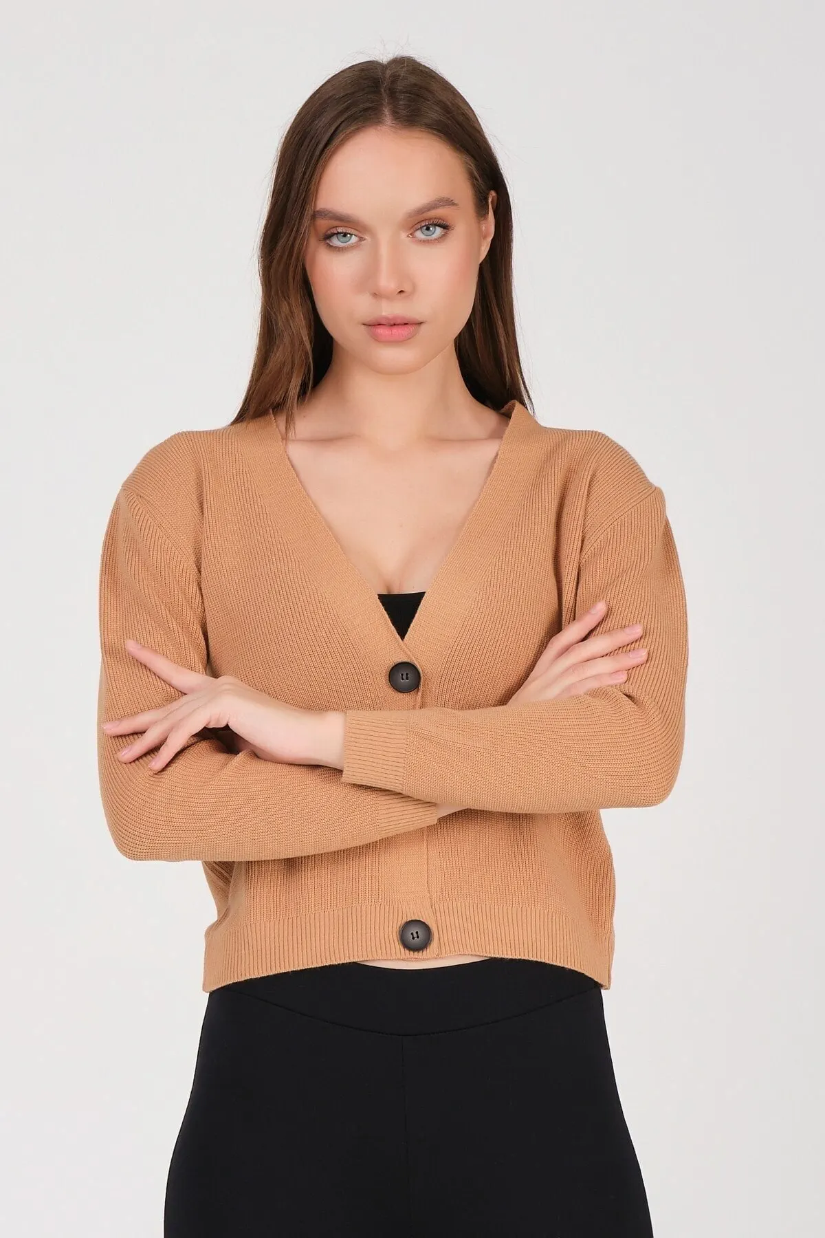 

Women's Cardigan Camel Button Detailed V-Neck Casual Knitted Quality Fashion Cardigan Sweaters Loose Sweater Sweater Jumper