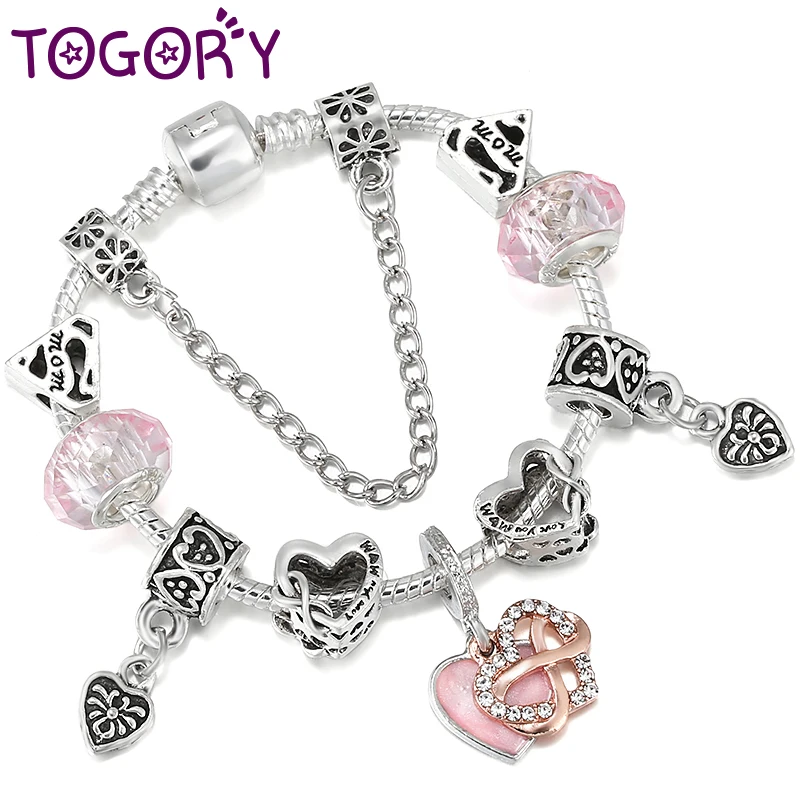 Серебряный цвет браслет-подвеска Бесконечная любовь с бусинами Мама браслеты