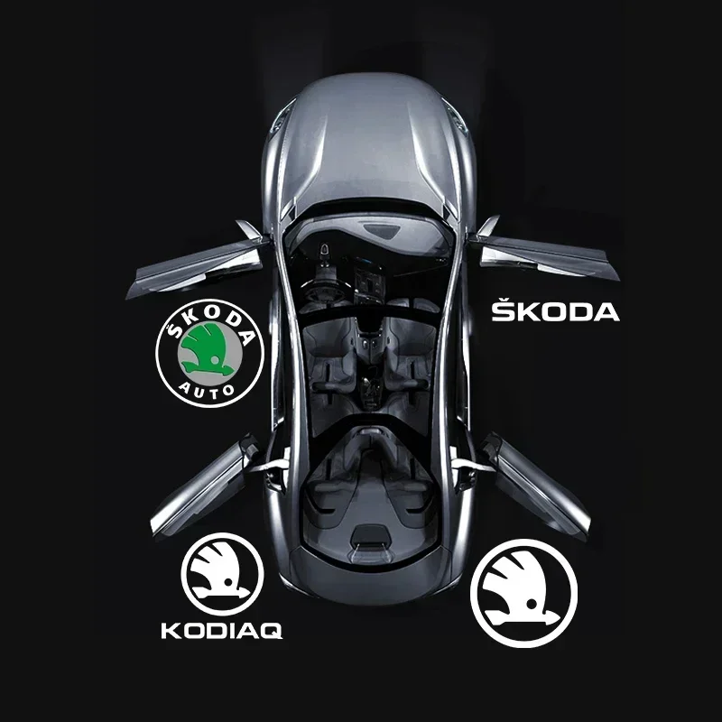 Для Skoda: 2 шт. автомобильных светодиодных проекторов с логотипом, лампы-проекторы для дверей, приветственные световые тени для Skoda Superb, Octavia, Fabia, Rapid. (art.: 3920d91a22fbc) - 3920d91a22fbc