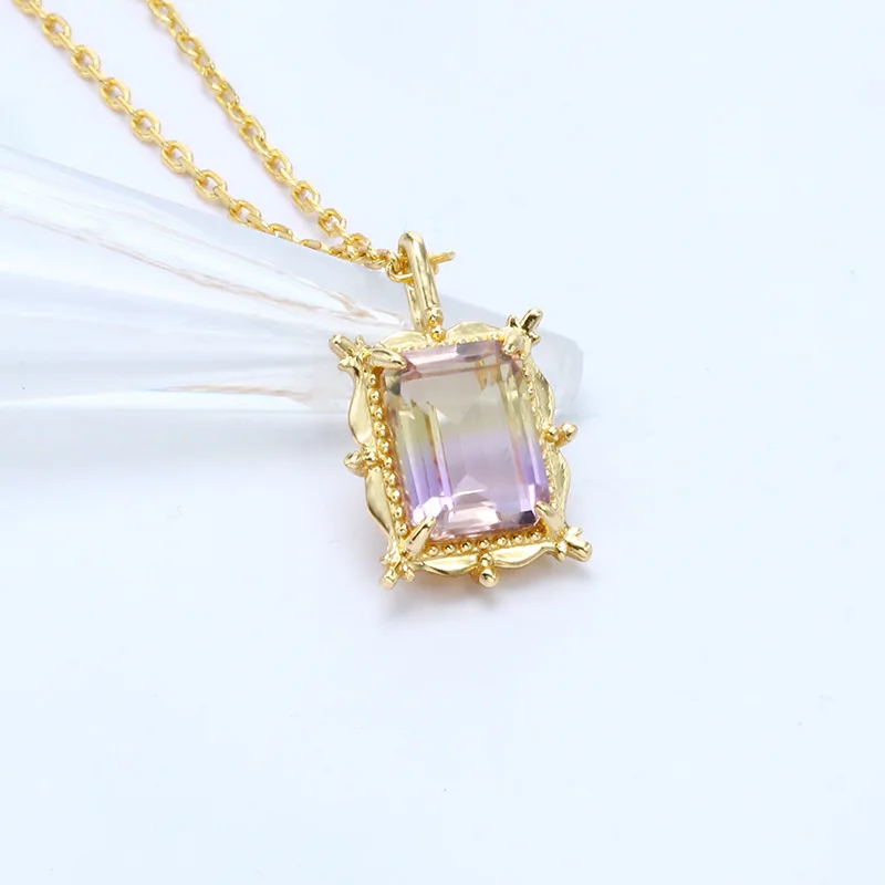 

GULUCA Vintage Natural Ametrine Necklace For Women Amethyst Gemstone Pendant 925 Sterling Silver Gold Plated Fine Jewelry SNI162