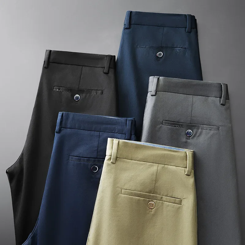 2022 Spring Autumn Men Casual Pants Straight Slim Versatile Business Long Trendy Western Cotton Polyester Fabric