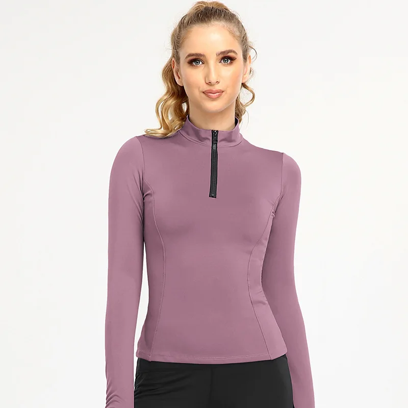 

2022 new fast drying skin friendly Half Zip Mock Neck bodysuit slim sports coat running Yoga suit women's long sleeve