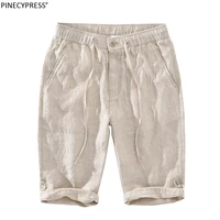 100 linen cool anti uv summer fashion hemp male cropped trousers sweatshorts casual pockets zipper beach men seven shorts