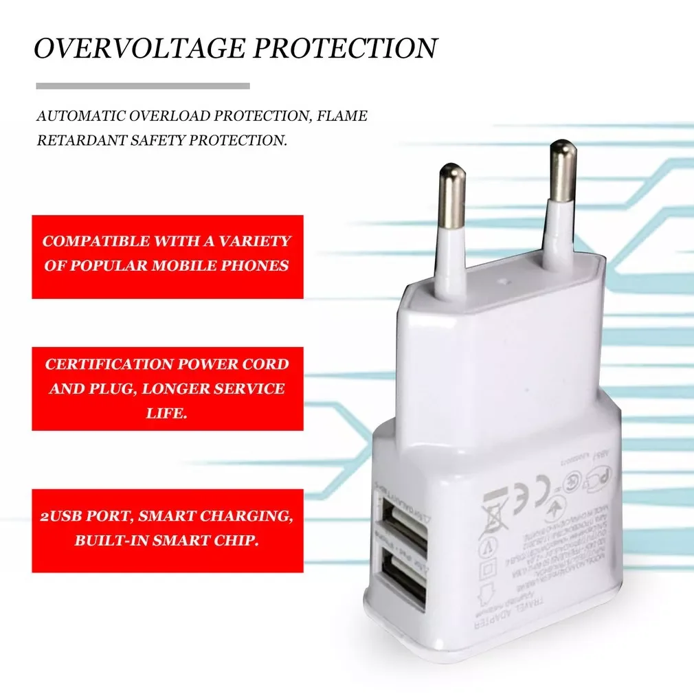 

Mobile Phone Charger Dual USB EU Charger Plug Travel Wall Charger Adapter For iPhone 8 7 Samsung Xiaomi Universal Phone Charger